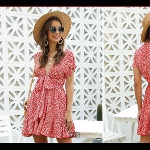 Plunge neck dress with adjustable tie